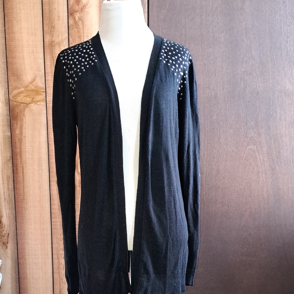 Black Studded Women's open Sweater 89th and Madison  size L